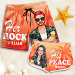 Custom Name His Peace Her Rock Couple Gifts - Personalized Couple Beach Shorts
