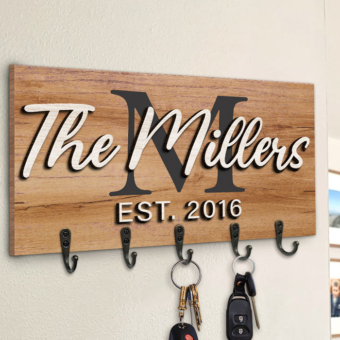 Our Sweet Family - Personalized Key Hanger, Key Holder, 2-Layer Wood Key Hanger - Gift For Couple, Husband Wife, Anniversary, Engagement, Wedding, Marriage Gift