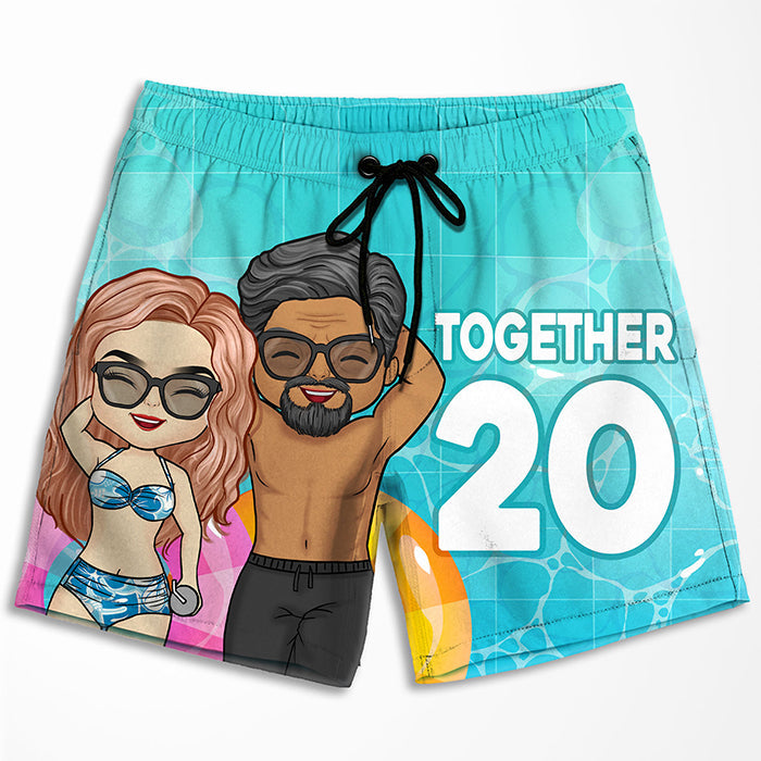 Custom Anniversary Couple Gifts - Personalized Couple Beach Shorts