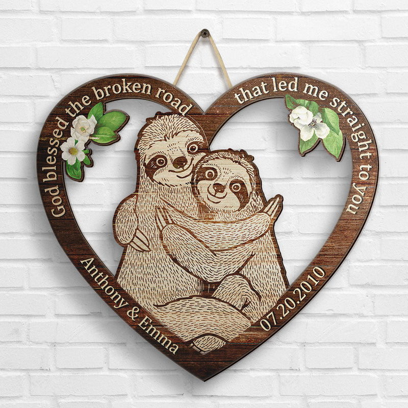 Sloth Couple From Our First Kiss - Personalized Shaped Wood Sign - Gift For Couples, Husband Wife