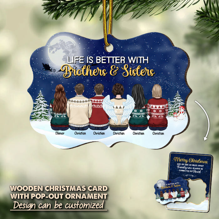 Family Will Be Connected By Heart - Personalized Custom Christmas Wooden Card With Pop Out Ornament - Gift For Family, Christmas Gift