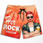 Custom Name His Peace Her Rock Couple Gifts - Personalized Couple Beach Shorts