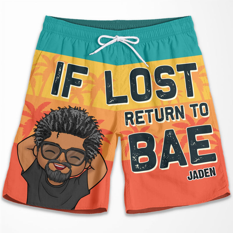 Return To Bae If Lost - Personalized Couple Beach Shorts - Gift For Couples, Husband Wife