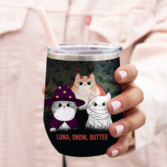 It's Just A Bunch Of Hurrcus Purrcus - Personalized Wine Tumbler - Gift For Pet Lovers, Halloween Gift