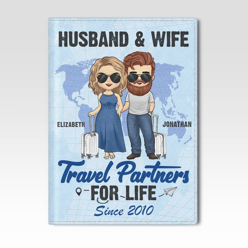 Custom Name Travel Partners Gifts for Couples - Personalized Passport Cover