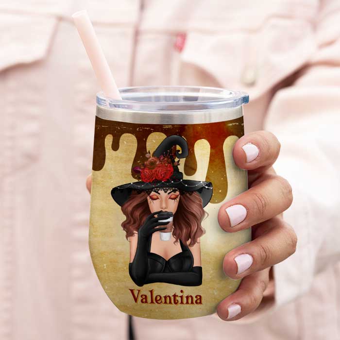 Even Witches Need Coffee - Personalized Wine Tumbler - Gift For Yourself, Halloween Gift