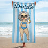 Stripe Pattern Chibi Summer Vacation - Personalized Beach Towel - Gift For Bestie