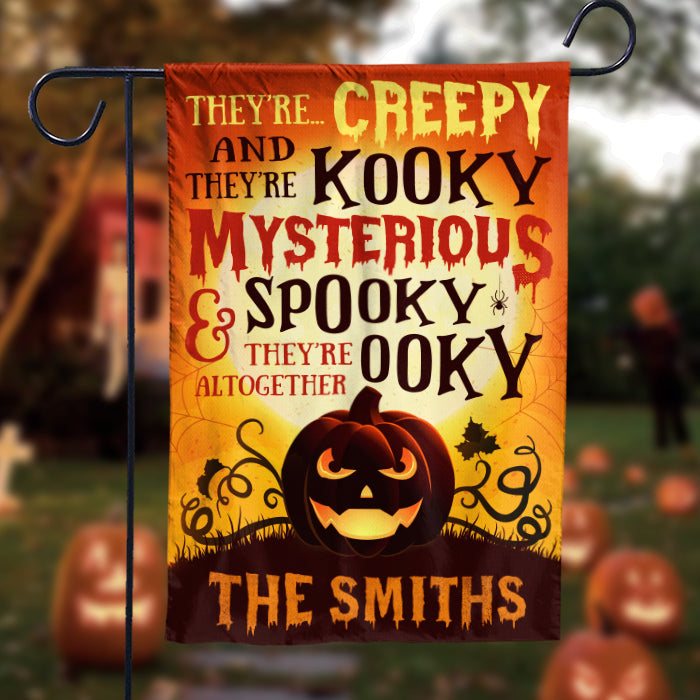 There're Creepy And There're Kooky - Personalized Funny Cat Flag, Halloween Ideas.