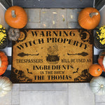 Witchy Halloween Trespasser Warning Doormat - Spooky Entryway Decor