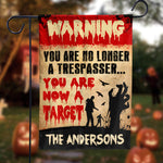 Custom Family Name Halloween Trespasser Warning Decor - Personalized Flag