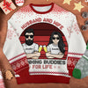 Husband And Wife Drinking Buddies - Gift For Couples, Personalized Custom Unisex Ugly Christmas Sweatshirt, Wool Sweatshirt, All-Over-Print Sweatshirt