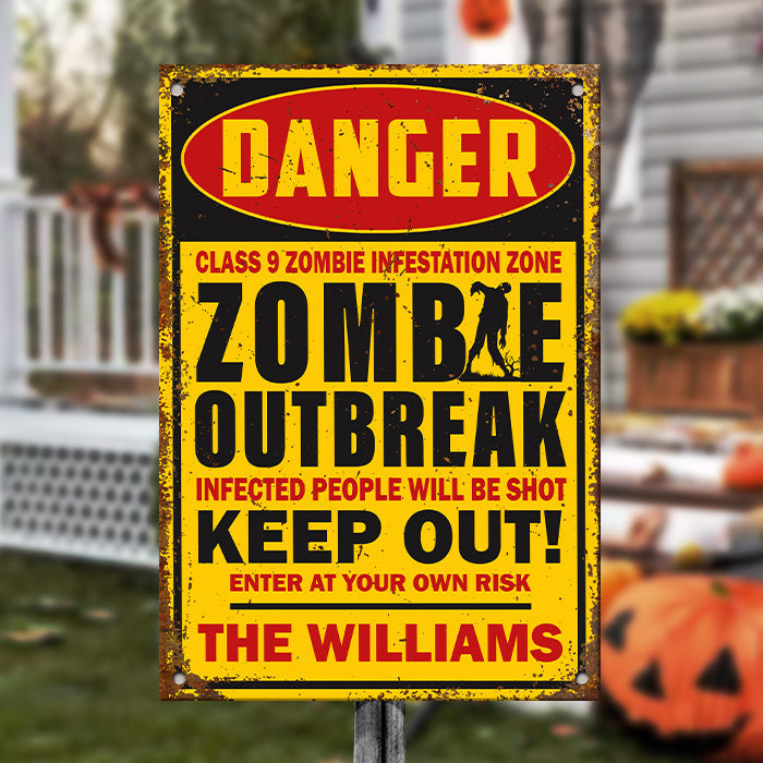 Custom Family Name Zombie Outbreak Decor - Personalized Metal Sign