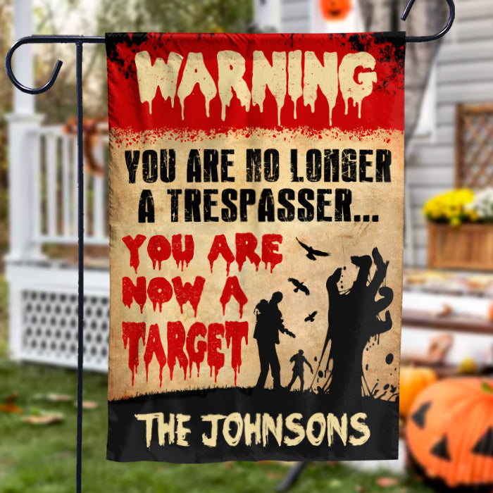 Custom Family Name Halloween Trespasser Warning Decor - Personalized Flag