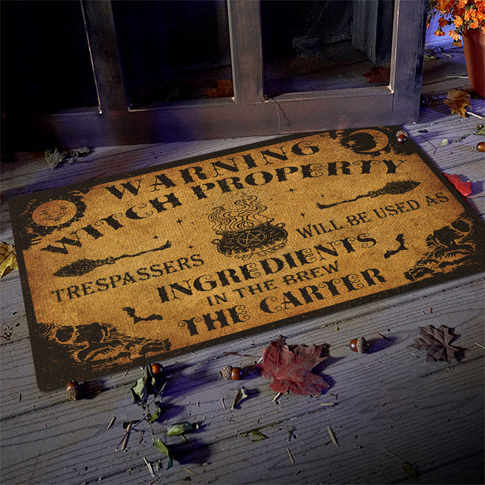 Witchy Halloween Trespasser Warning Doormat - Spooky Entryway Decor