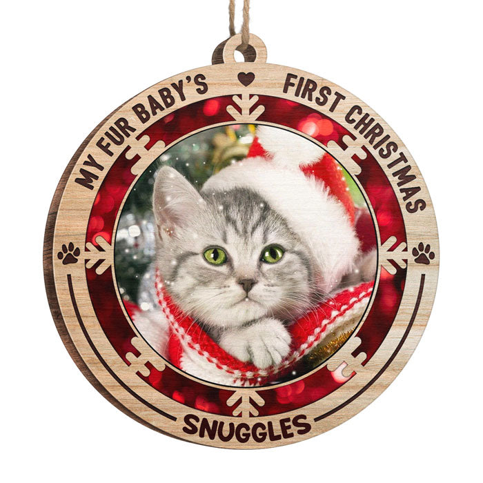 My Fur Baby's First Christmas - Personalized Custom Round Shaped Wood Photo Christmas Ornament - Upload Image, Gift For Pet Lovers, Christmas Gift