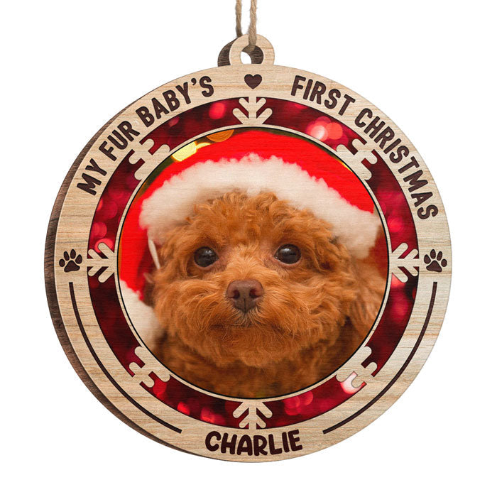 My Fur Baby's First Christmas - Personalized Custom Round Shaped Wood Photo Christmas Ornament - Upload Image, Gift For Pet Lovers, Christmas Gift