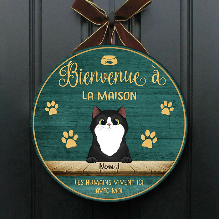 Custom Cat Name French Welcome Home Gifts for Cat Lovers - Personalized Wood Sign