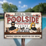 Custom Name Poolside Bar & Grill Gifts for Couples - Personalized Metal Sign