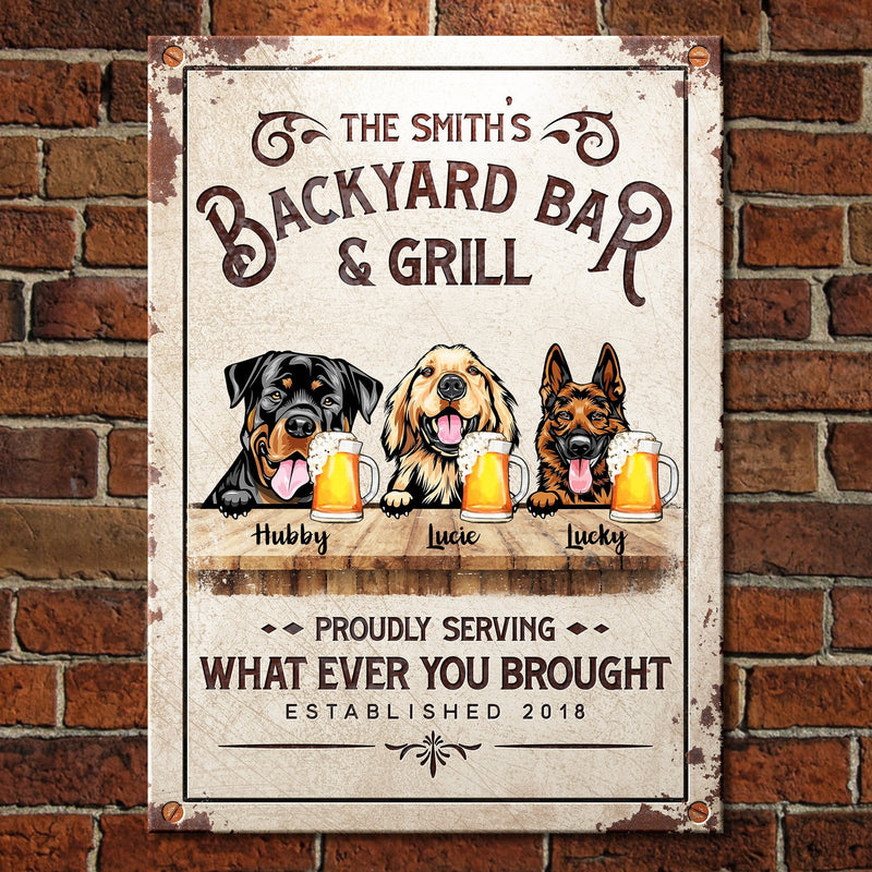 Family Backyard Bar & Grill - Funny Personalized Dog Metal Sign