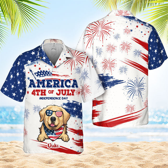 Happy Independence Day - Personalized Hawaiian Shirt - Gift For Dad, Gift For Pet Lovers