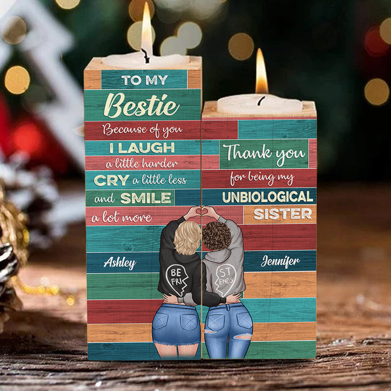 Because Of You I Smile A Lot More - Gift For Bestie - Personalized Candle Holder