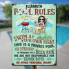 The Pool Rules - Personalized Metal Sign - Gift For Couples, Husband Wife