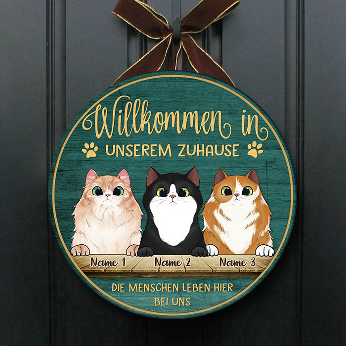Custom Name Cat Welcome Gifts for Cat Lovers - Personalized Wood Sign