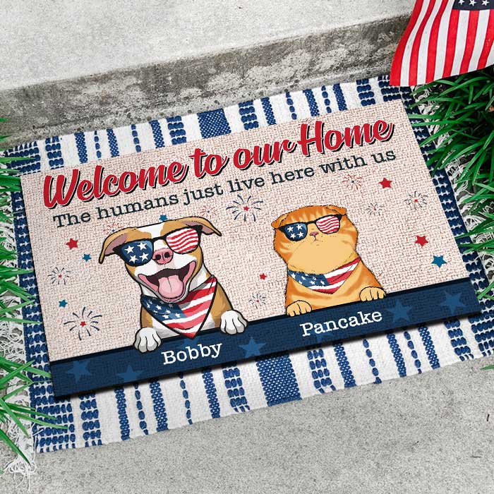 Welcome To Our Home - 4th Of July Funny Personalized Pet Decorative Mat (Cat & Dog)