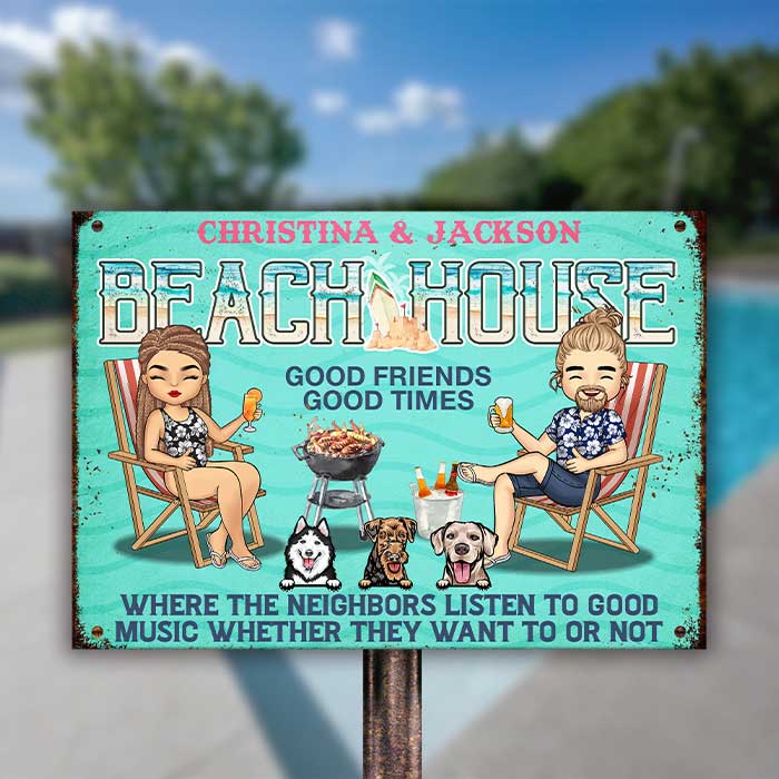 Custom Name Poolside Couple Gifts - Personalized Metal Sign