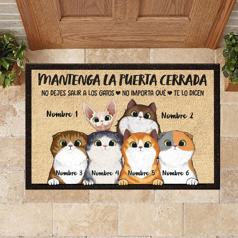 Mantenga La Puerta Cerrada Spanish - Funny Personalized Cat Decorative Mat (WT)