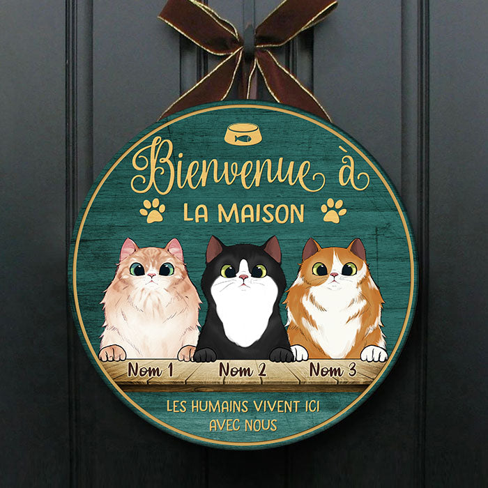 Custom Cat Name French Welcome Home Gifts for Cat Lovers - Personalized Wood Sign