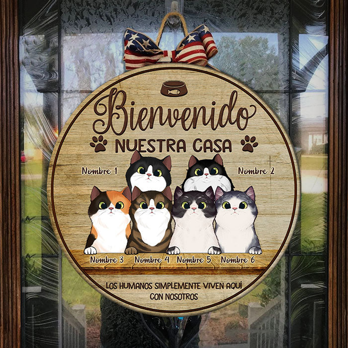 Bienvenido A Mi Casa - Letrero de puerta de gato personalizado y divertido, Funny Personalized Cat Door Sign Spanish