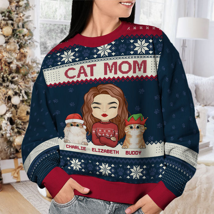 Custom Name Christmas Cat Mom Gifts for Women - Personalized Sweatshirt