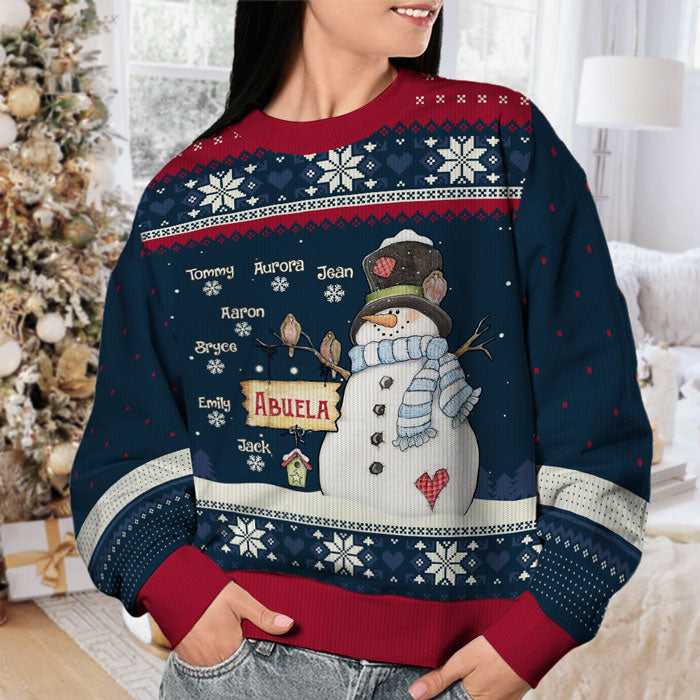 Grandma Snowman & Her Little Snowflakes - Family Personalized Custom Ugly Sweatshirt - Unisex Wool Jumper - Christmas Gift For Grandma, Grandparents