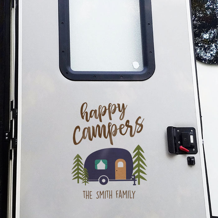 Happy Campers - Camping Personalized Custom RV Decal - Gift For Camping Lovers
