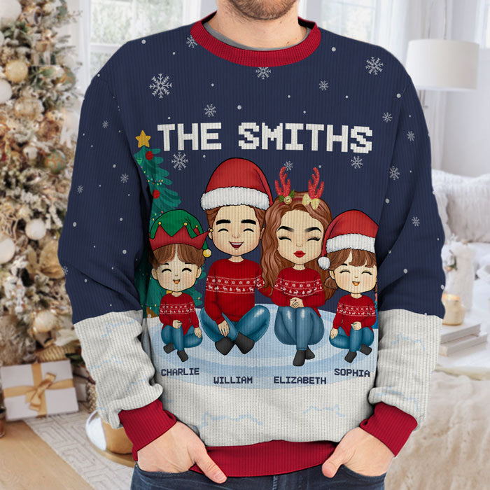 Christmas Is A Time For Family Dad, Mom - Family Personalized Custom Ugly Sweatshirt - Unisex Wool Jumper - Christmas Gift For Family Members