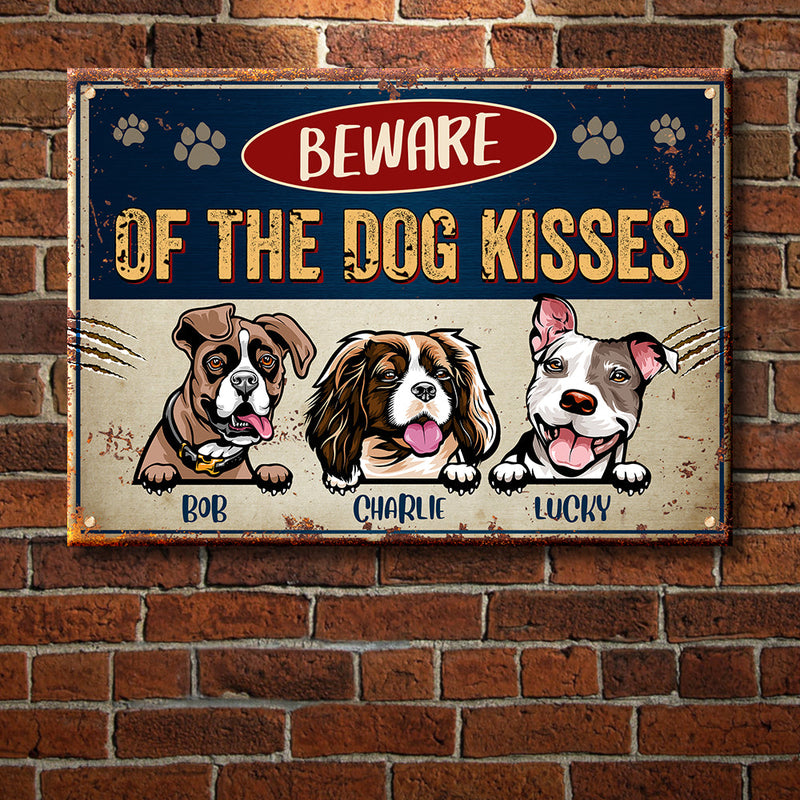 Custom Dog Name Beware of Dog Kisses Gifts for Dog Lovers - Personalized Metal Sign