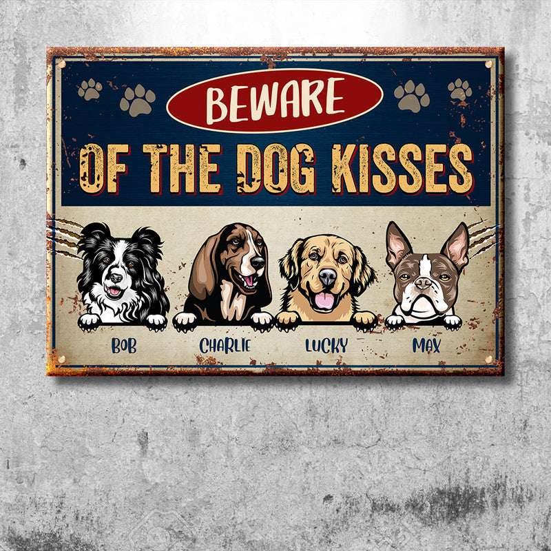 Custom Dog Name Beware of Dog Kisses Gifts for Dog Lovers - Personalized Metal Sign