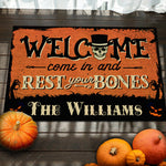 Custom Name Halloween Skeleton Welcome Decor - Personalized Doormat