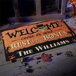 Custom Name Halloween Skeleton Welcome Decor - Personalized Doormat