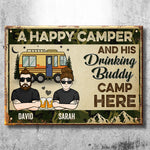 Custom Name Happy Camper Gifts for Camping Buddies - Personalized Metal Sign