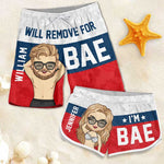 Custom Name Funny Will Remove for Bae Couple Gifts - Personalized Couple Beach Shorts