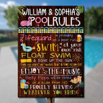 Custom Name Funny Pool Rules Gifts for Pool Owners - Personalized Metal Sign