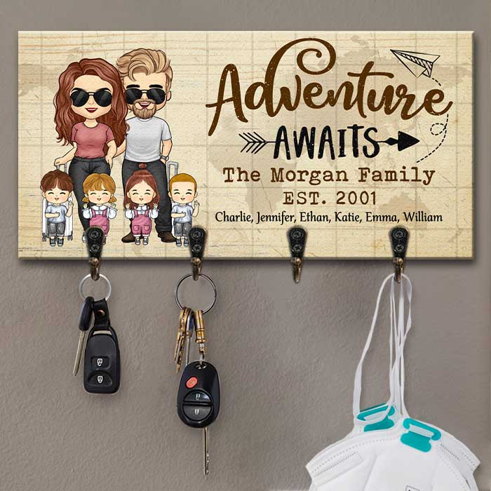 Adventure Awaits Us - Personalized Key Hanger, Key Holder - Gift For Couples, Husband Wife