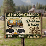 Custom Name Happy Camper Gifts for Camping Buddies - Personalized Metal Sign