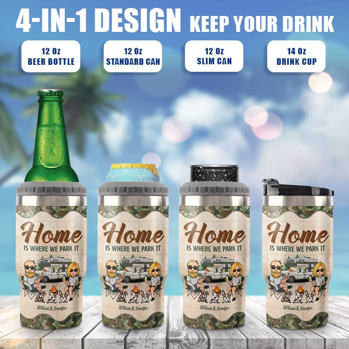 Custom Name Camping Couple Gifts - Personalized Can Cooler