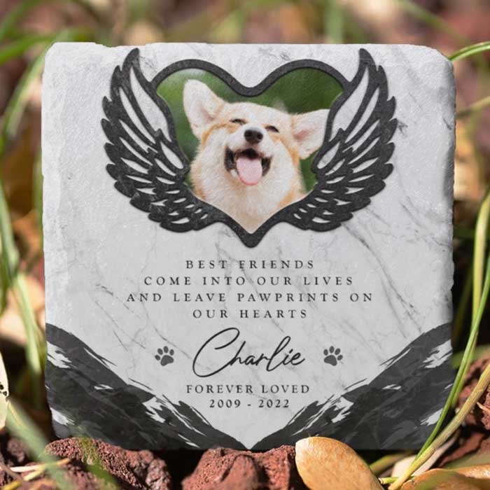 You Leave Paw Prints On Our Hearts - Personalized Memorial Stone, Pet Grave Marker - Upload Image, Memorial Gift, Sympathy Gift