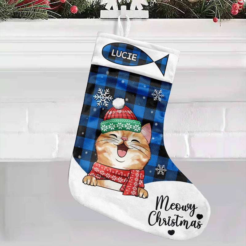 Custom Plaid Pet Character Christmas Decor - Personalized Christmas Stocking