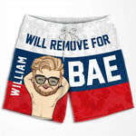 Custom Name Funny Will Remove for Bae Couple Gifts - Personalized Couple Beach Shorts