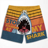 Stop Staring At My Unicorn - Personalized Couple Beach Shorts - Gift For Couples, Husband Wife